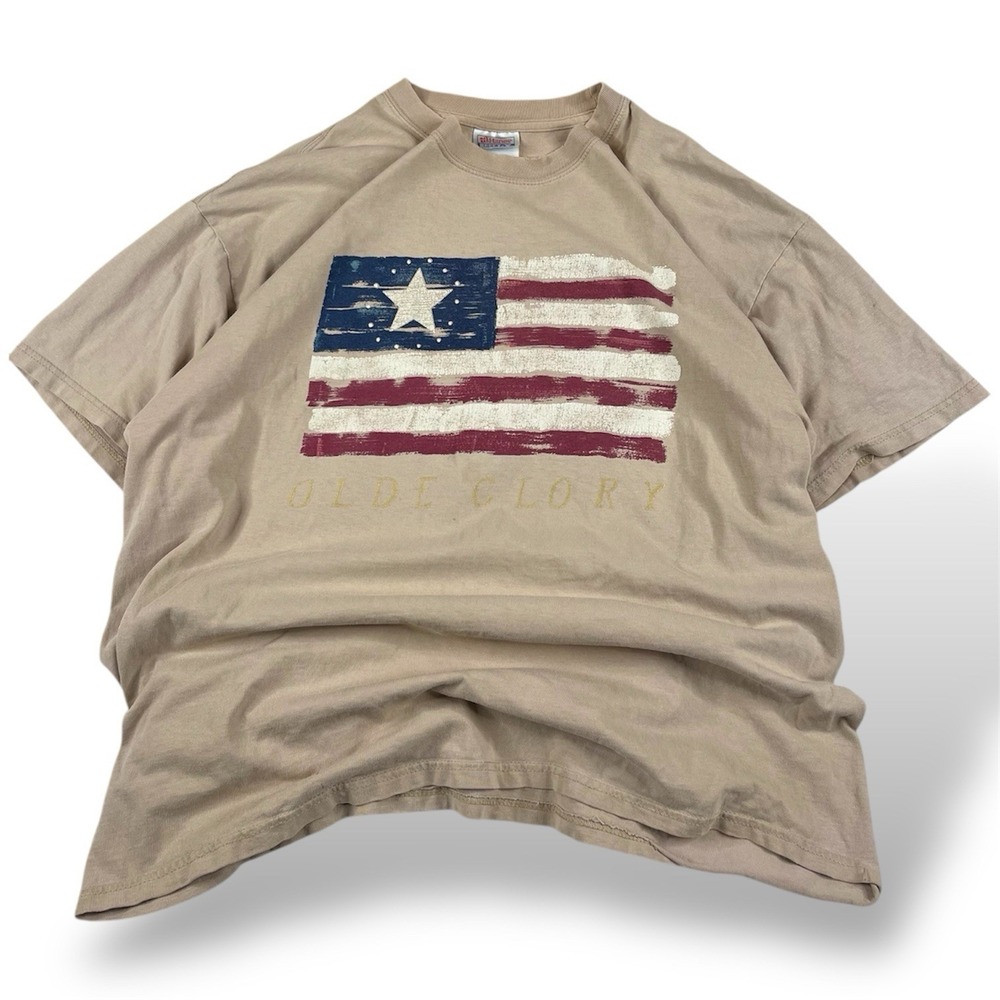 Vintage American Flag Tshirt 90s Hanes Beefy Olde Glory Text Men's Size XL